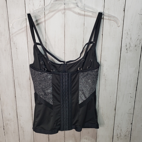 Coquette Silver Fox Boned Shimmer Knit Bustier Size Large Black Mesh Strappy. - Picture 7 of 8